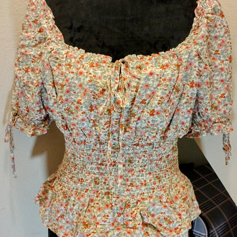 Floral Smocked Ruffled Blouse